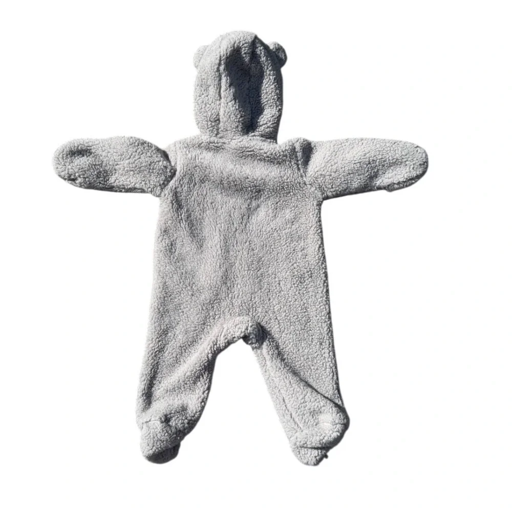 Carters Just One You Gray Sherpa Fleece Bear Ear Pram Suit 6M 1P922910